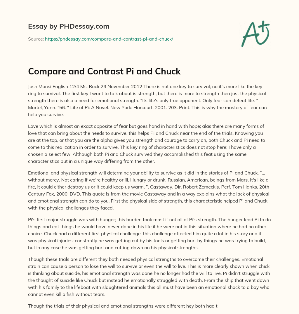 Compare and Contrast Pi and Chuck essay