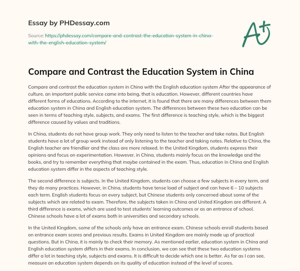Compare and Contrast the Education System in China essay