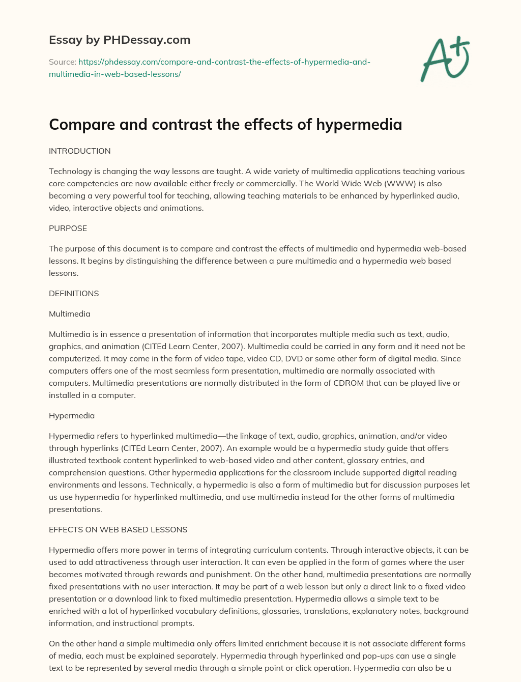 Compare and contrast the effects of hypermedia essay