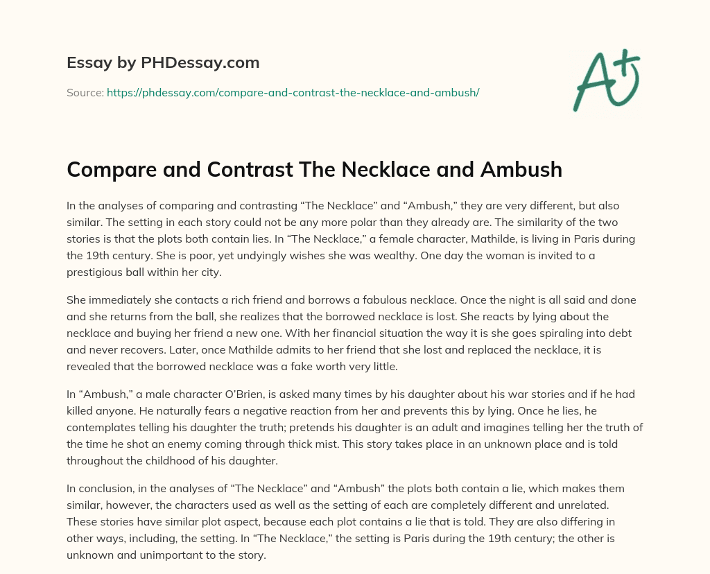 Compare and Contrast The Necklace and Ambush essay
