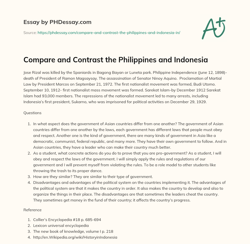 Compare and Contrast the Philippines and Indonesia essay