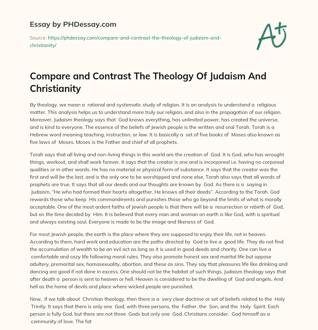 Compare  and  Contrast  The  Theology  Of   Judaism  And  Christianity essay