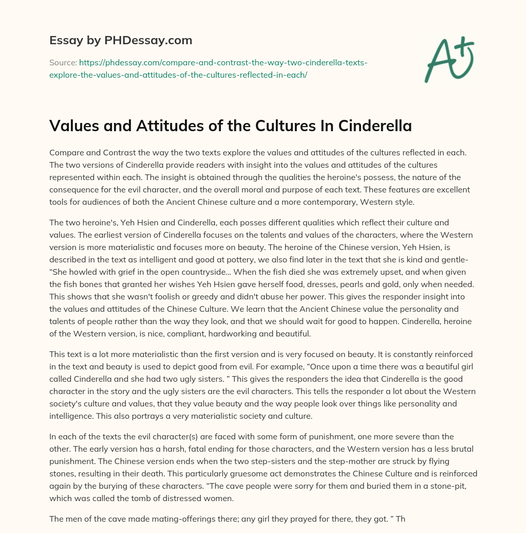 Values and Attitudes of the Cultures In Cinderella essay