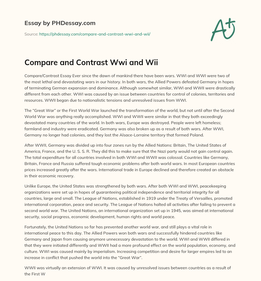 Compare and Contrast Wwi and Wii essay