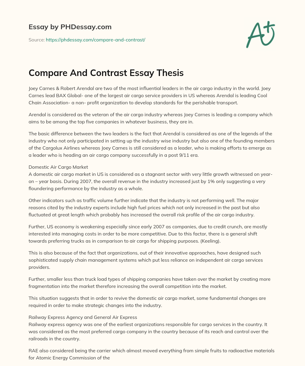 Compare And Contrast Essay Thesis essay