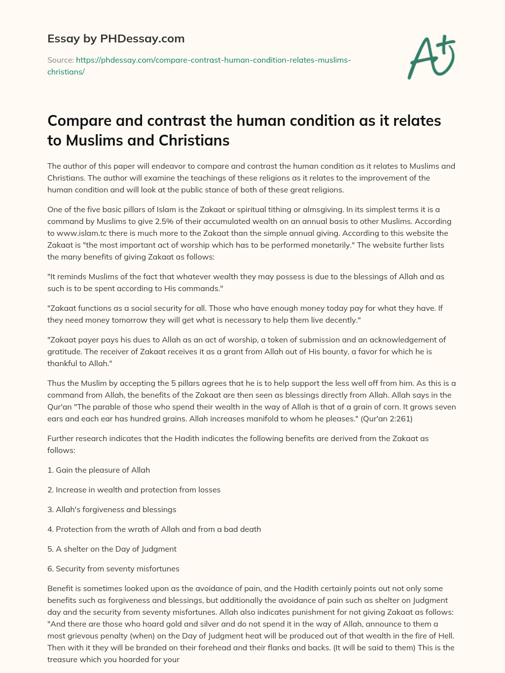 Compare and contrast the human condition as it relates to Muslims and Christians essay