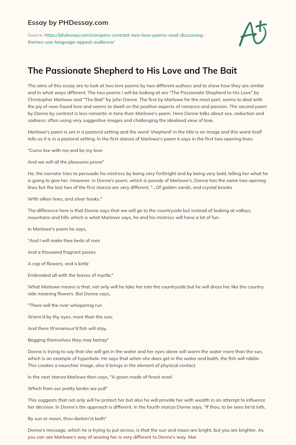 The Passionate Shepherd to His Love and The Bait essay