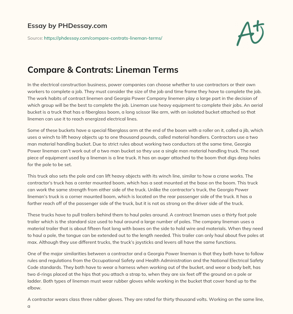 Compare & Contrats: Lineman Terms essay