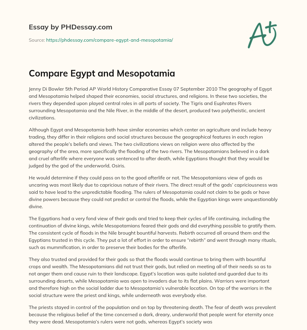 Compare Egypt and Mesopotamia essay