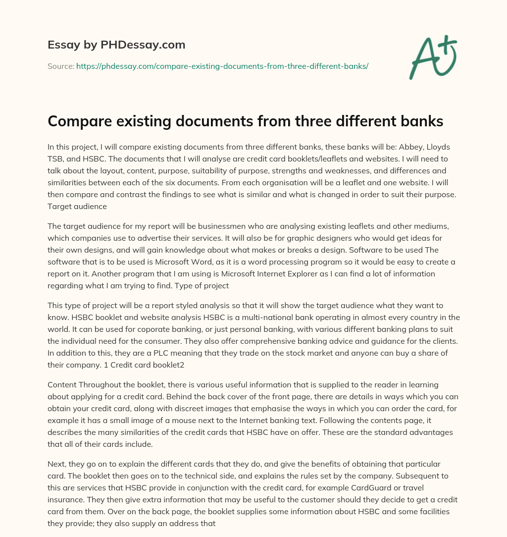 Compare existing documents from three different banks essay