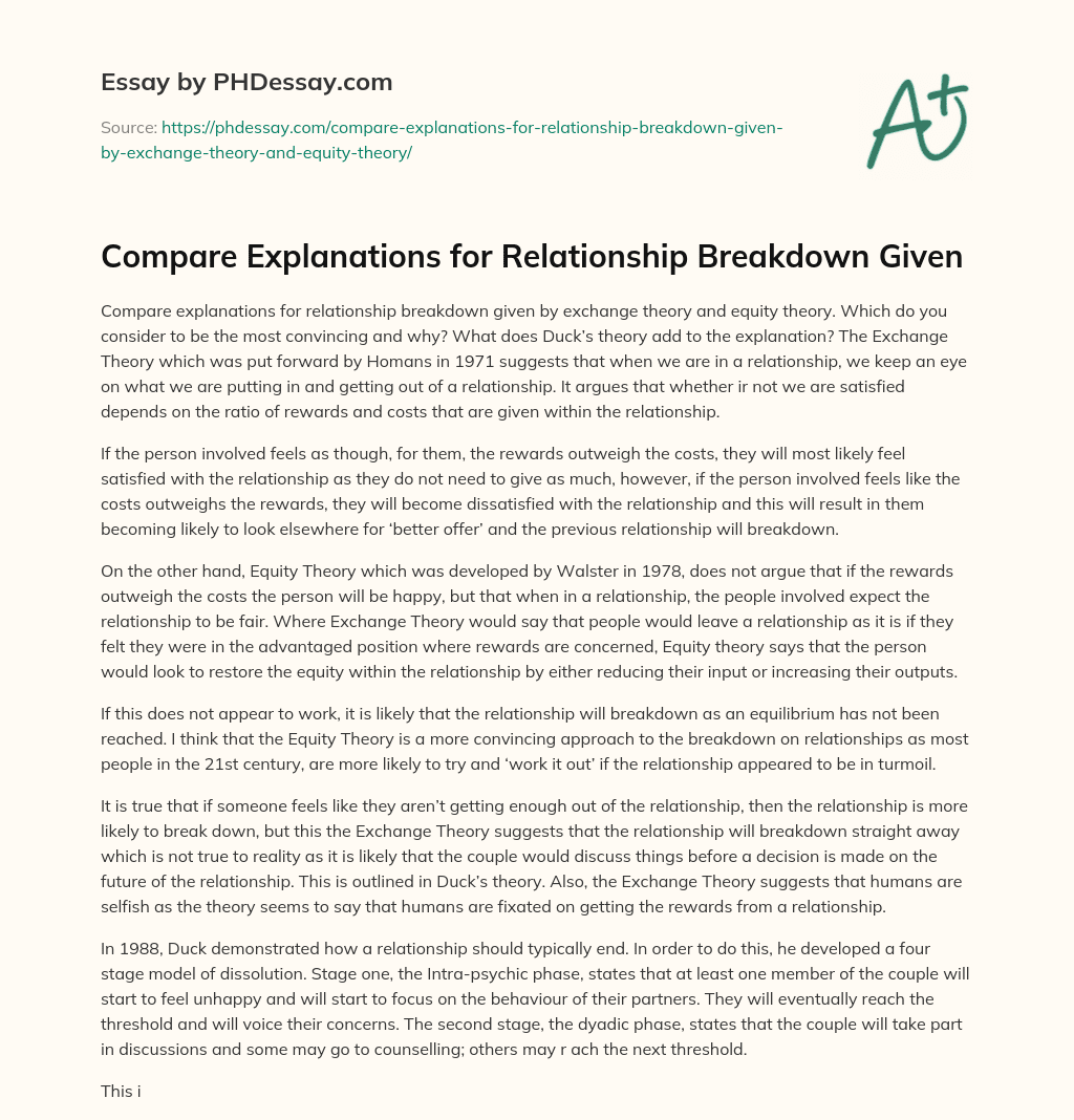 Compare Explanations for Relationship Breakdown Given essay