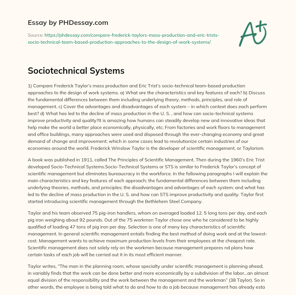 Sociotechnical Systems essay