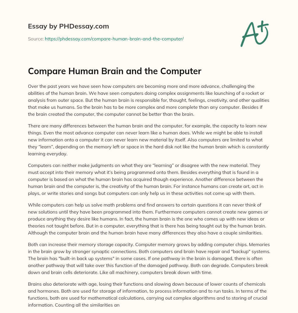 human brain versus computer essay brainly