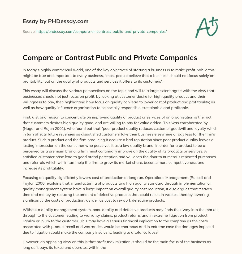 Compare or Contrast Public and Private Companies essay
