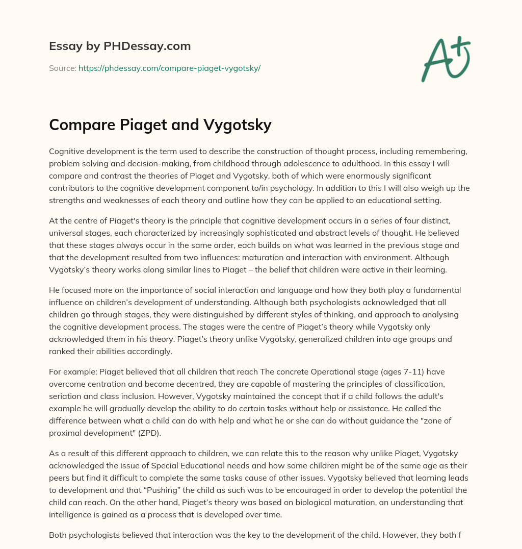 Compare Piaget and Vygotsky essay