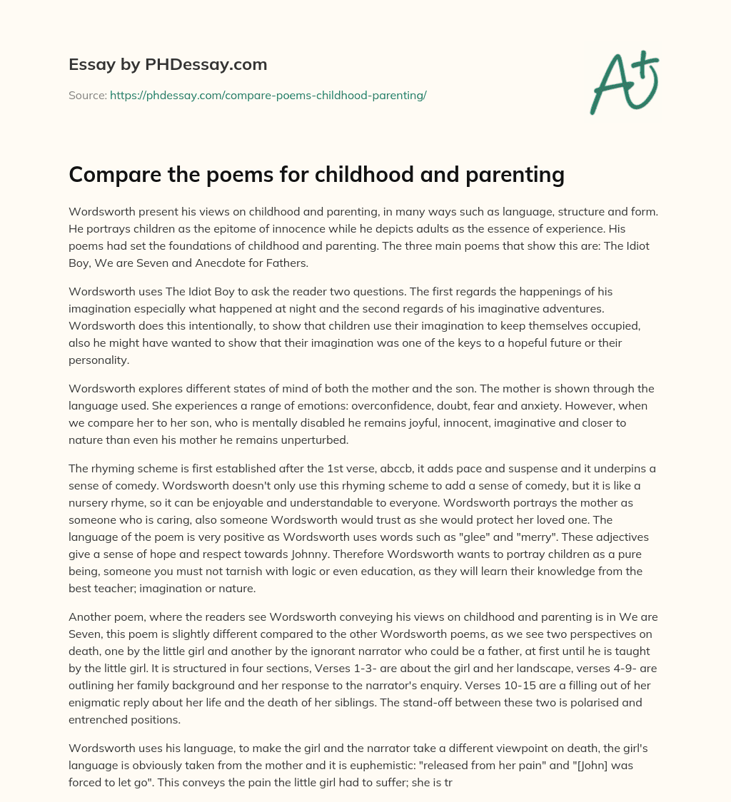 Compare the poems for childhood and parenting essay