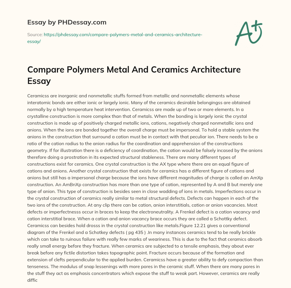 Compare Polymers Metal And Ceramics Architecture Essay essay