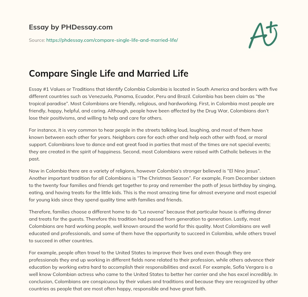 Compare Single Life and Married Life essay