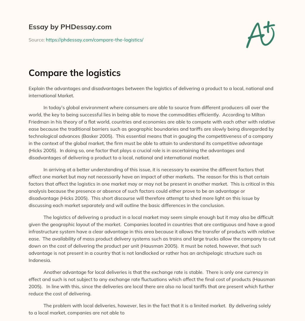 Compare the logistics essay