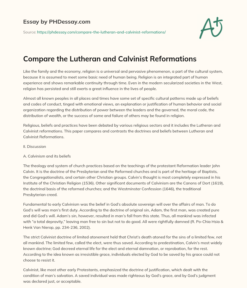 Compare the Lutheran and Calvinist Reformations essay