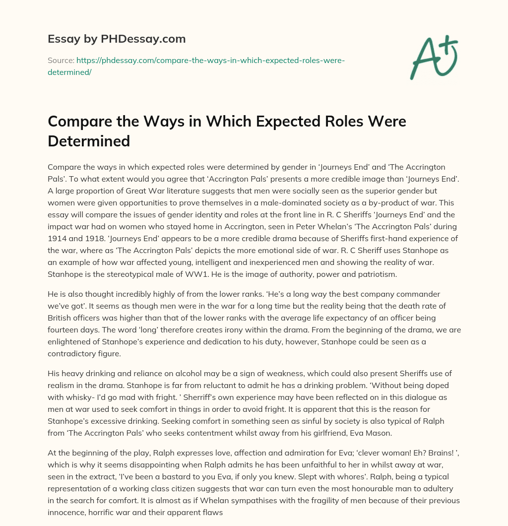 Compare the Ways in Which Expected Roles Were Determined essay