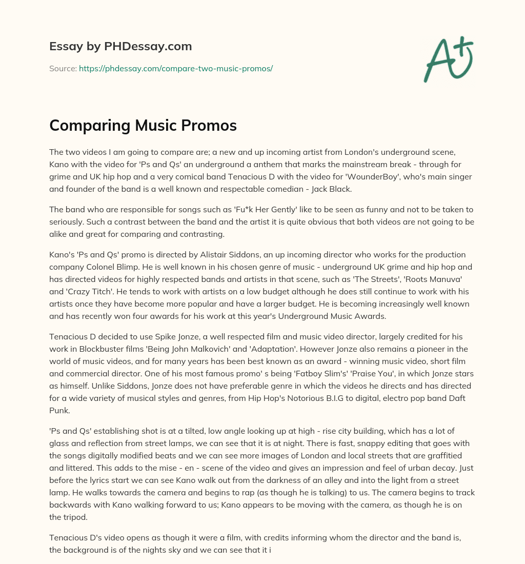 Comparing Music Promos essay