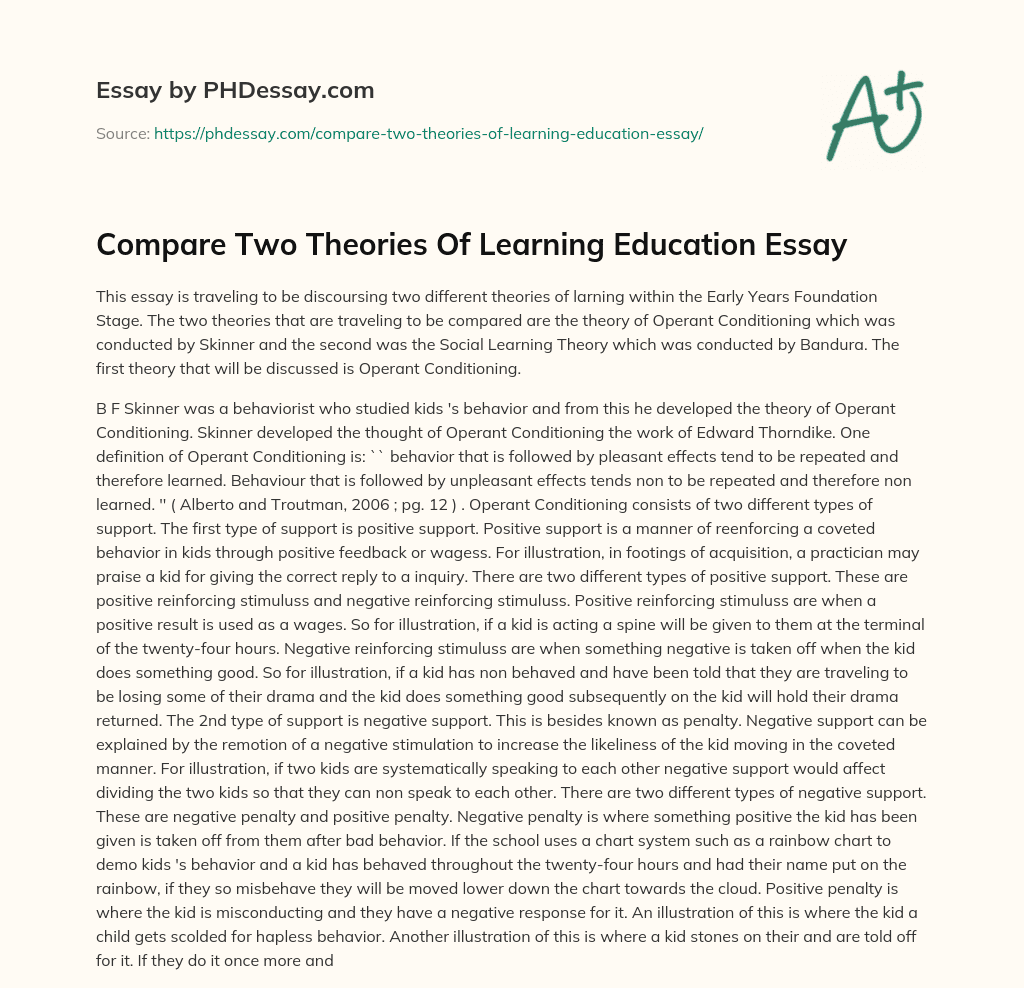 Compare Two Theories Of Learning Education Essay essay