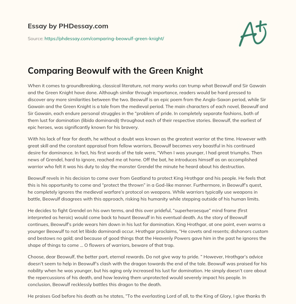Comparing Beowulf with the Green Knight essay