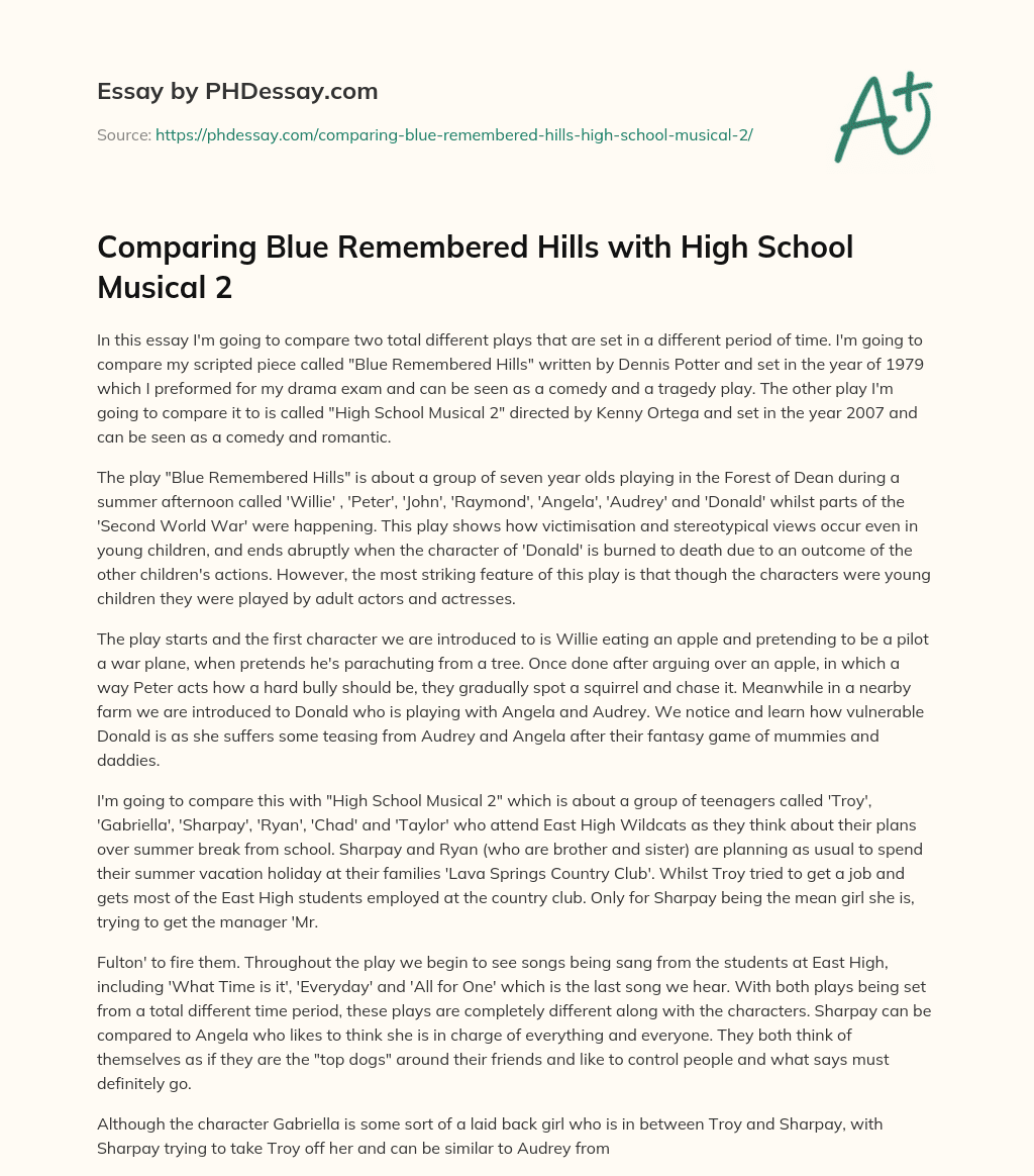 Comparing Blue Remembered Hills with High School Musical 2 essay