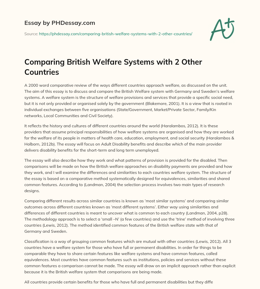 Comparing British Welfare Systems with 2 Other Countries essay