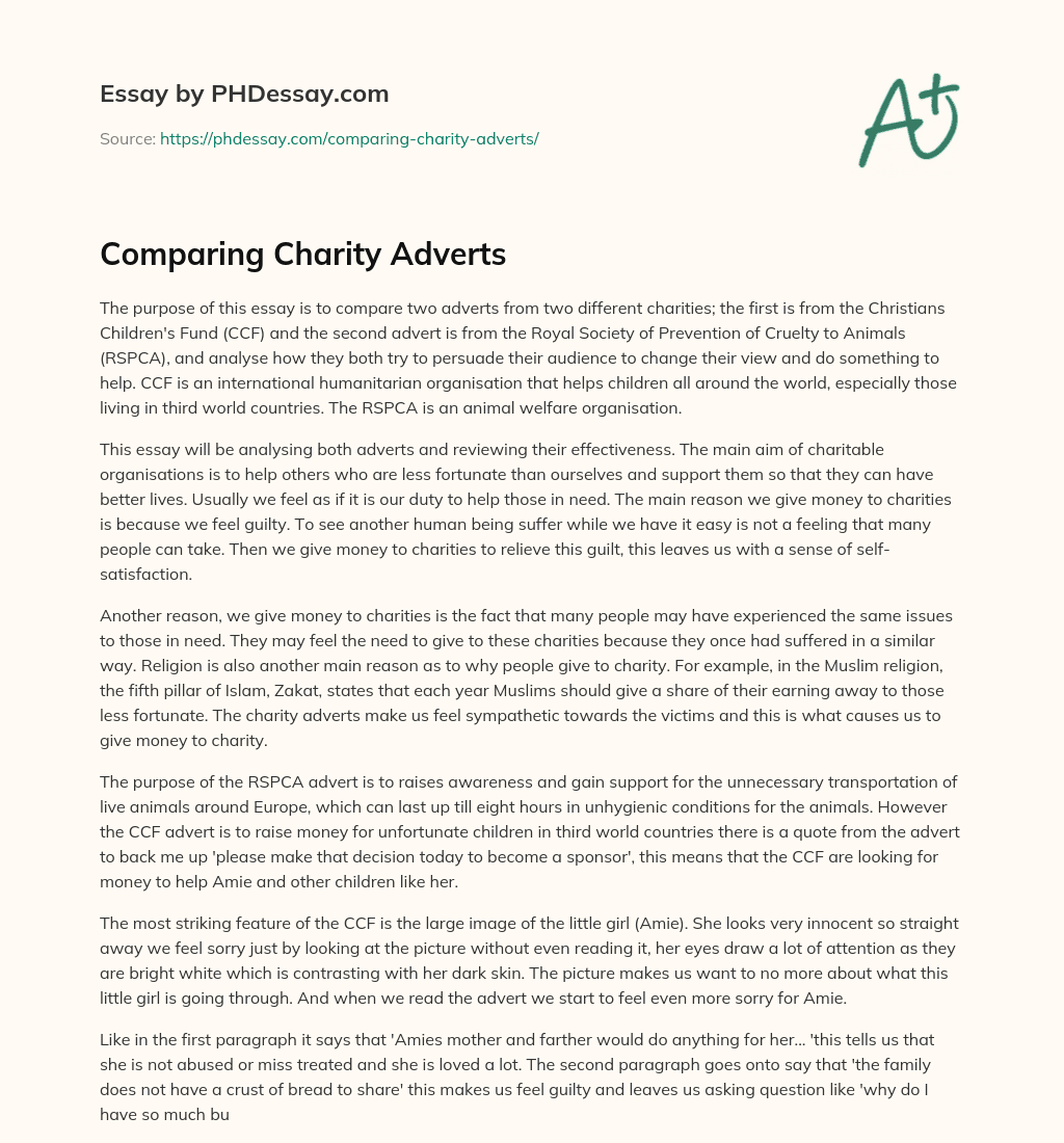 Comparing Charity Adverts essay