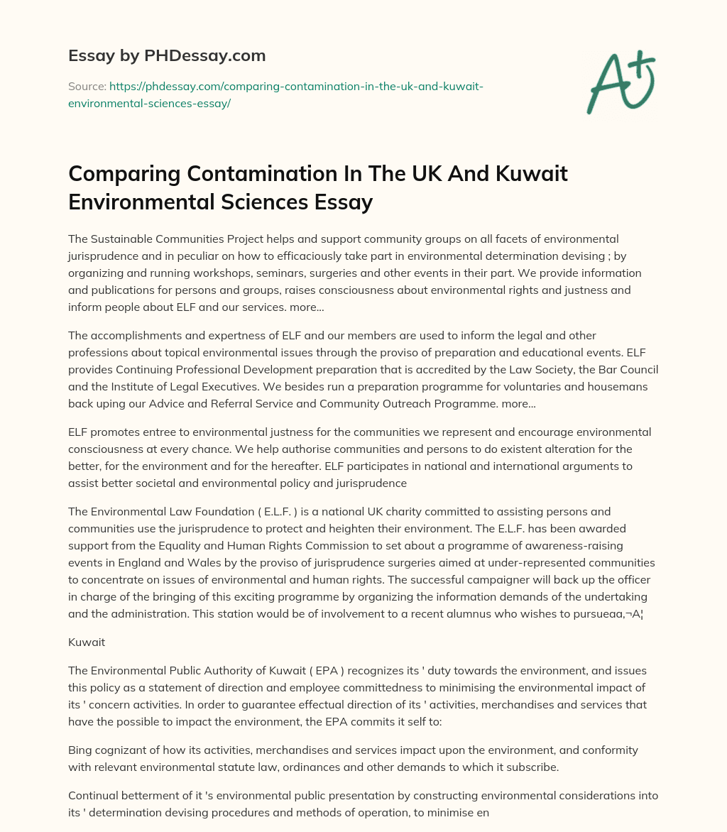 Comparing Contamination In The UK And Kuwait Environmental Sciences Essay essay