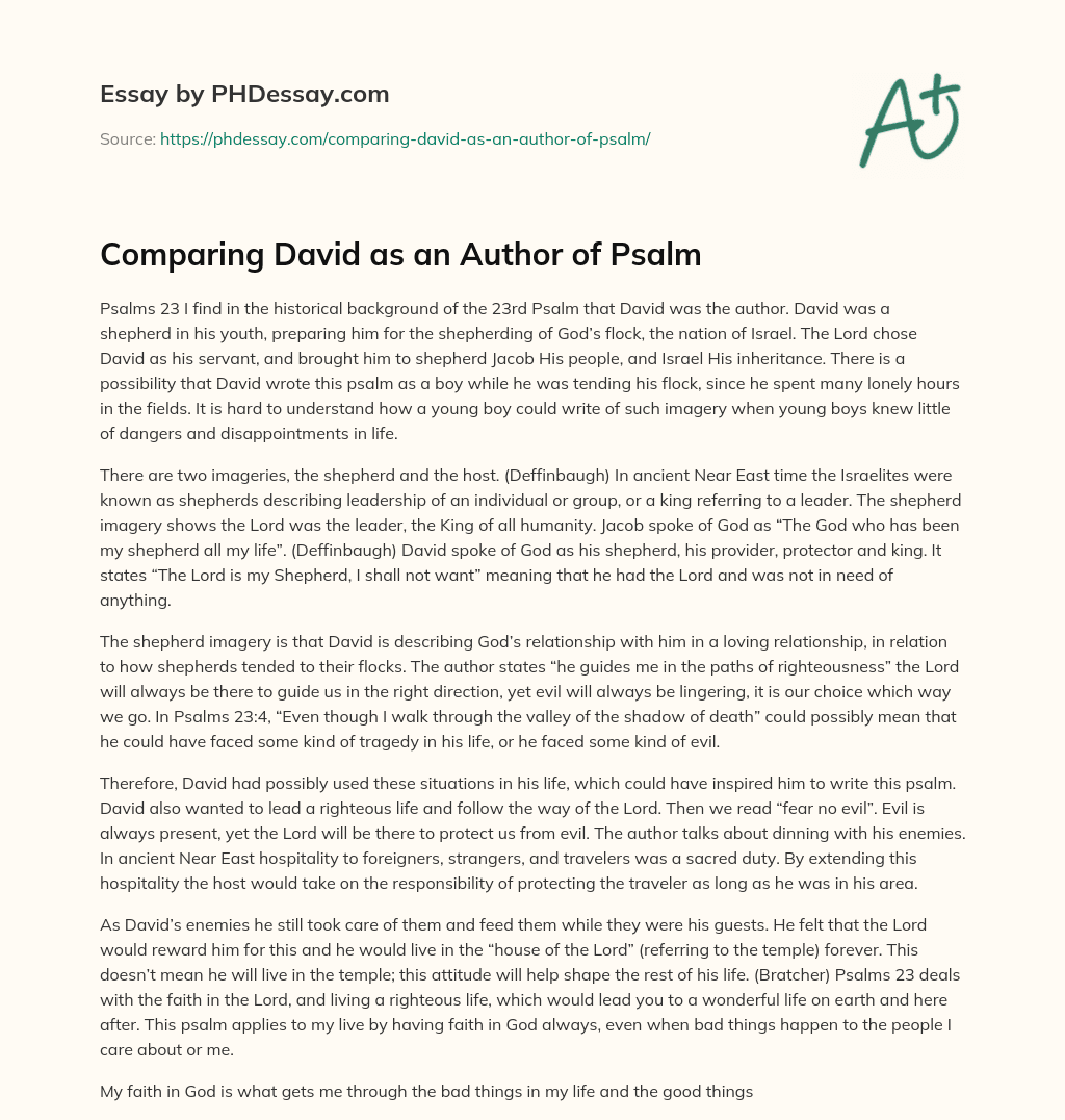 Comparing David as an Author of Psalm essay