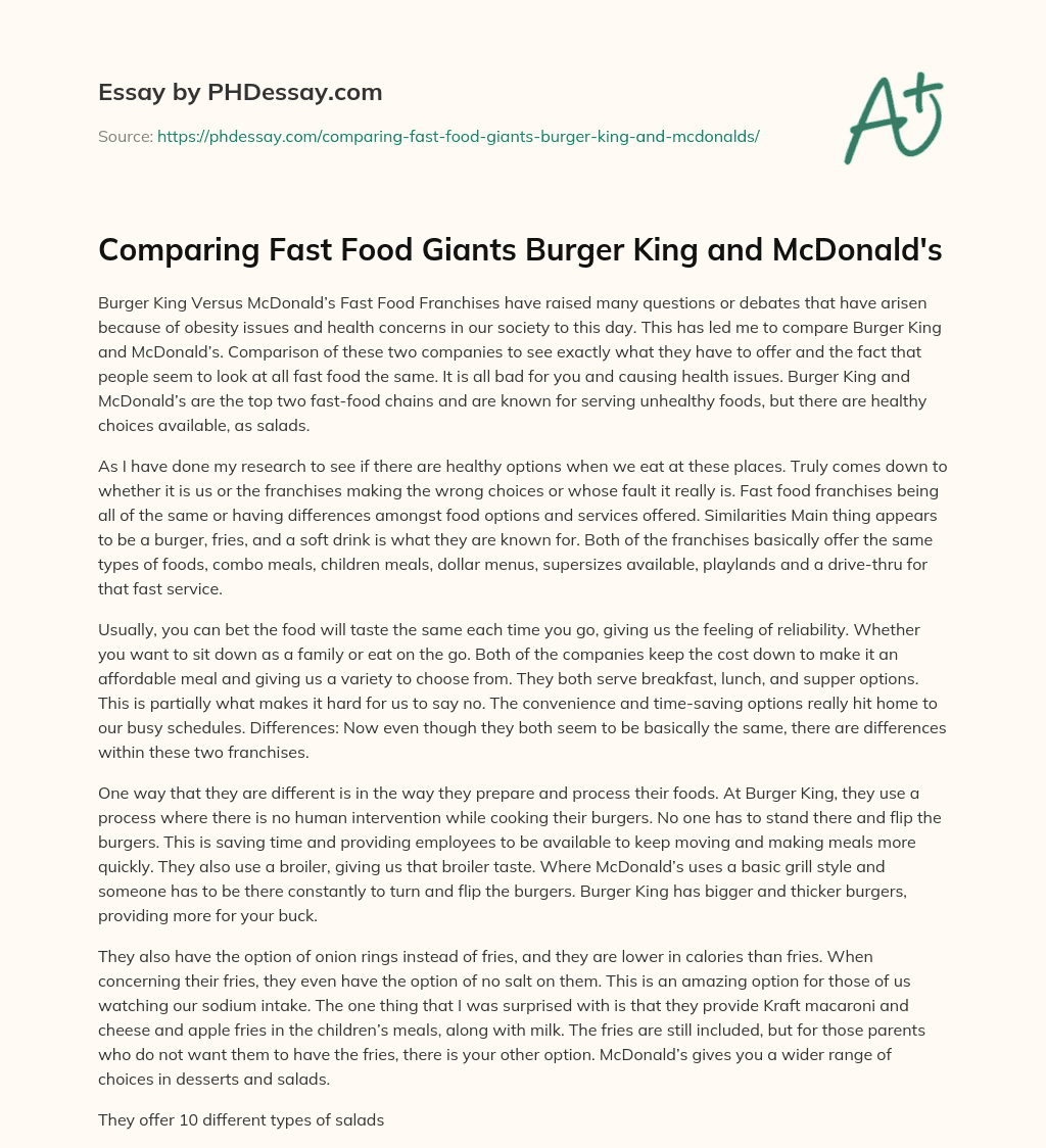 Comparing Fast Food Giants Burger King and McDonald’s essay