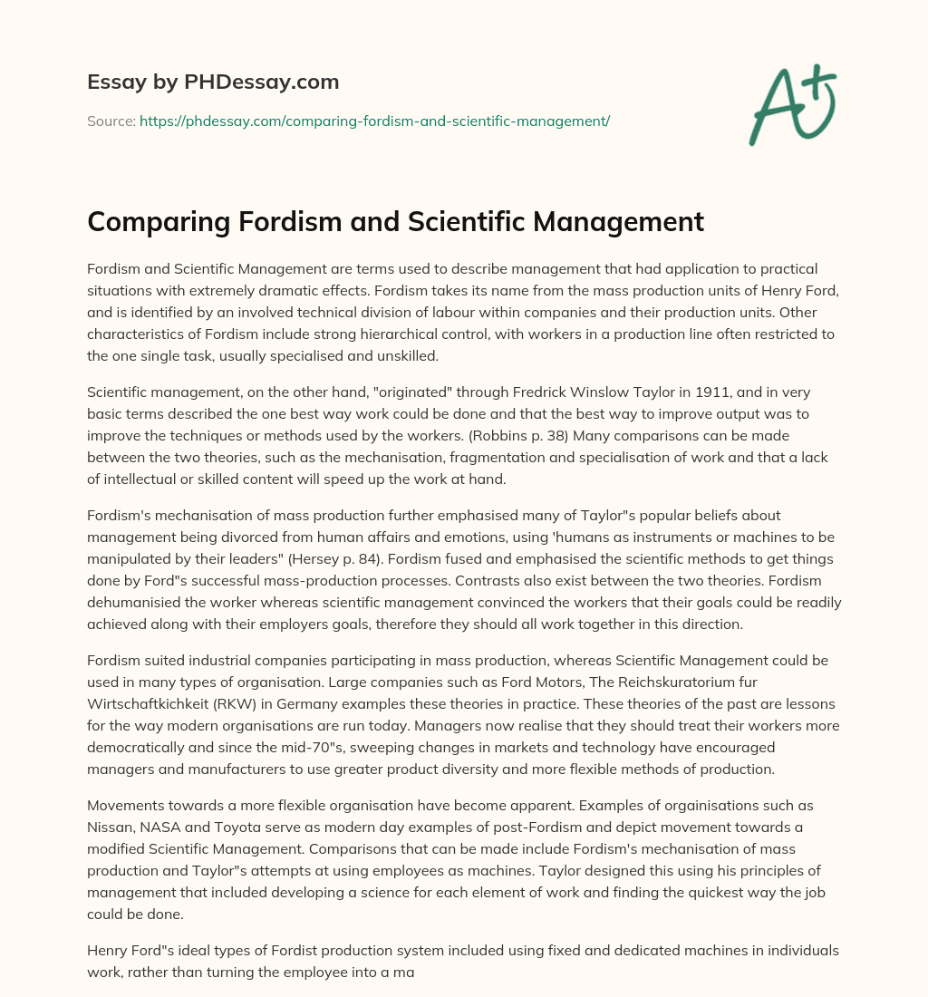 Comparing Fordism and Scientific Management essay