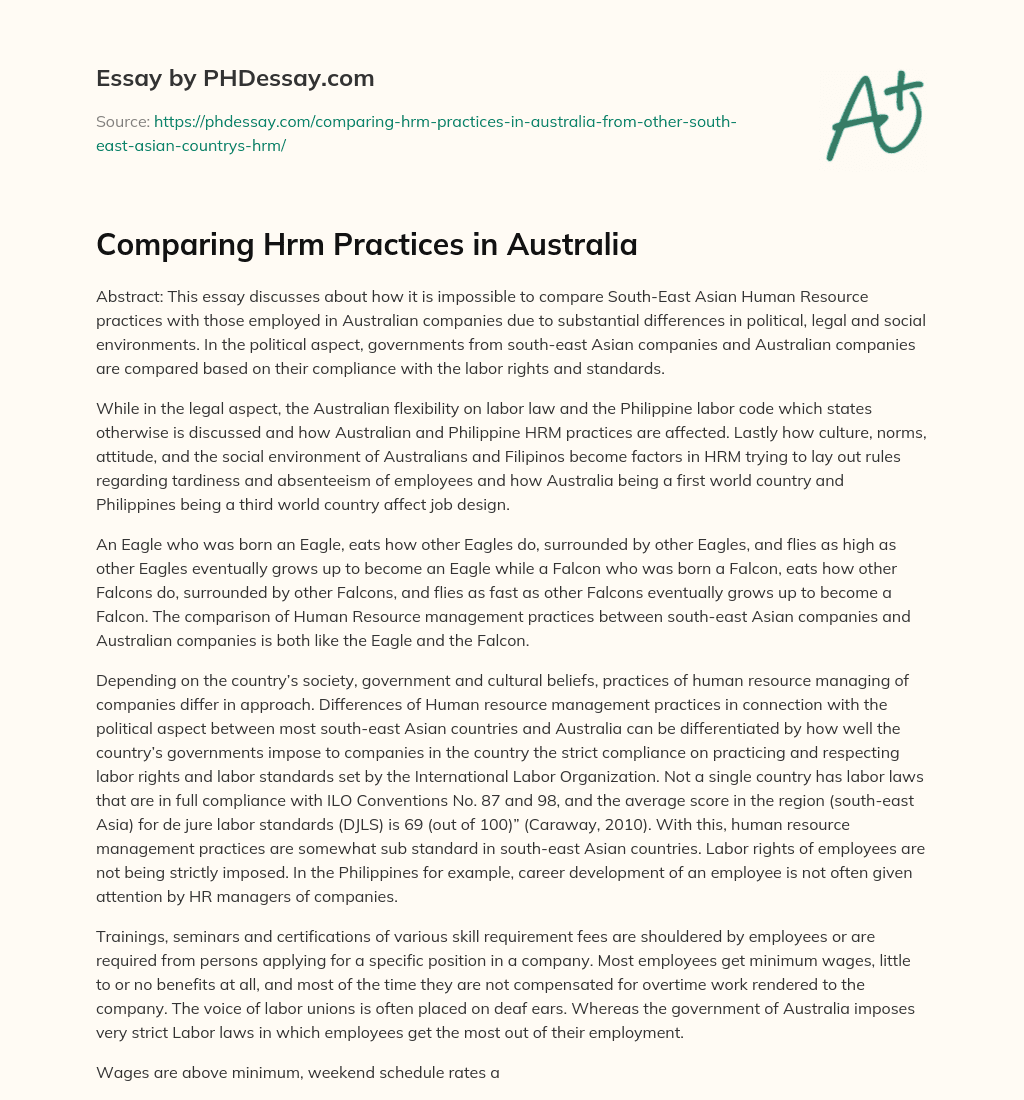 Comparing Hrm Practices in Australia essay