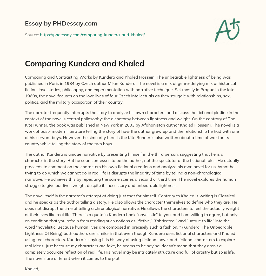 Comparing Kundera and Khaled essay