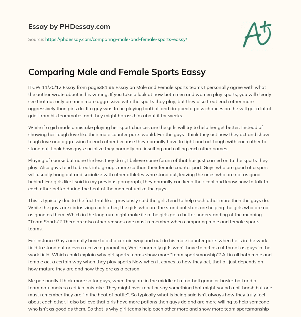 Comparing Male and Female Sports  Eassy essay