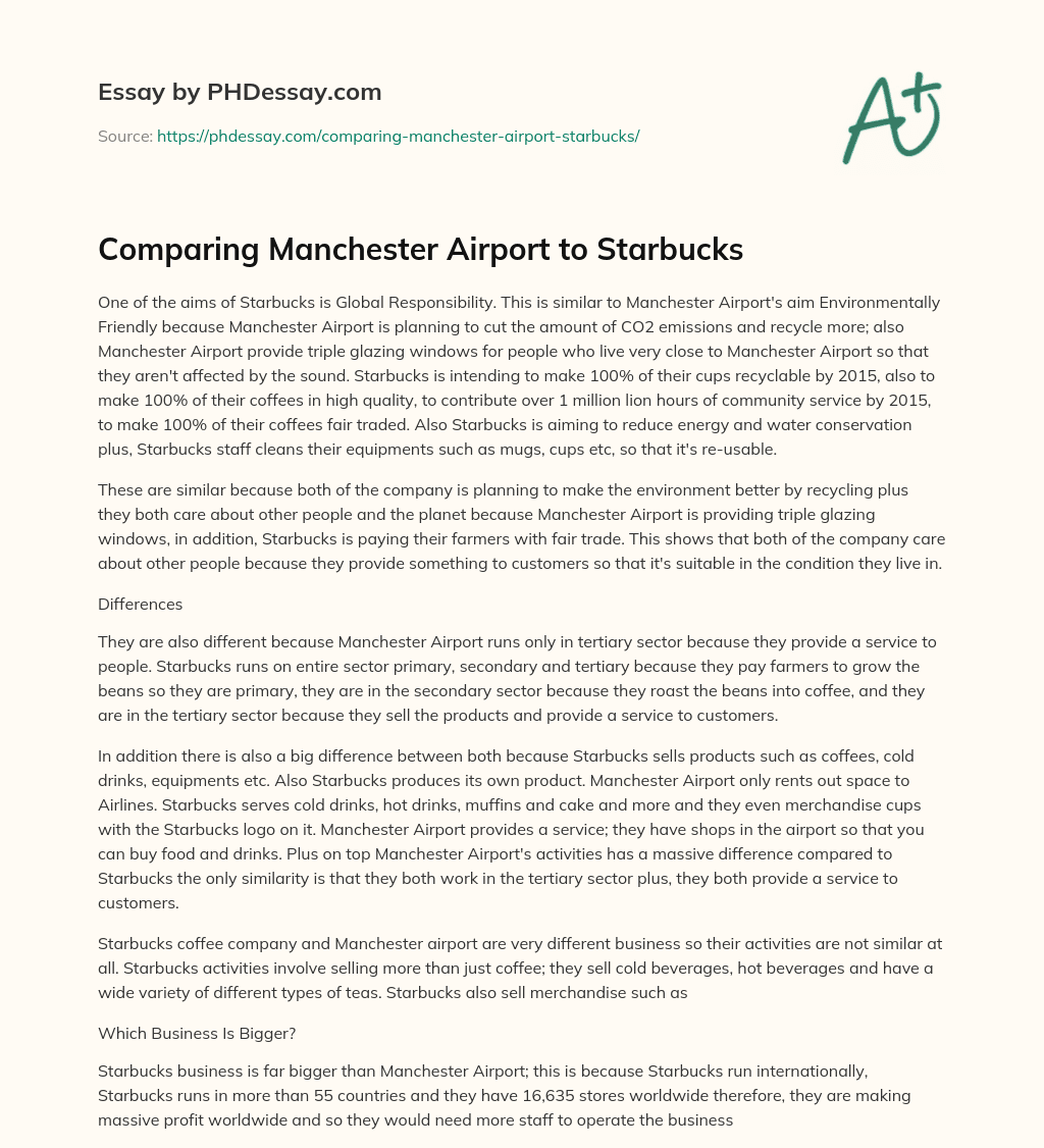 Comparing Manchester Airport to Starbucks essay