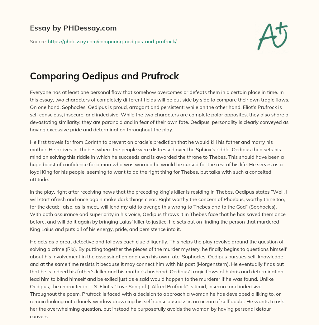 Comparing Oedipus and Prufrock essay