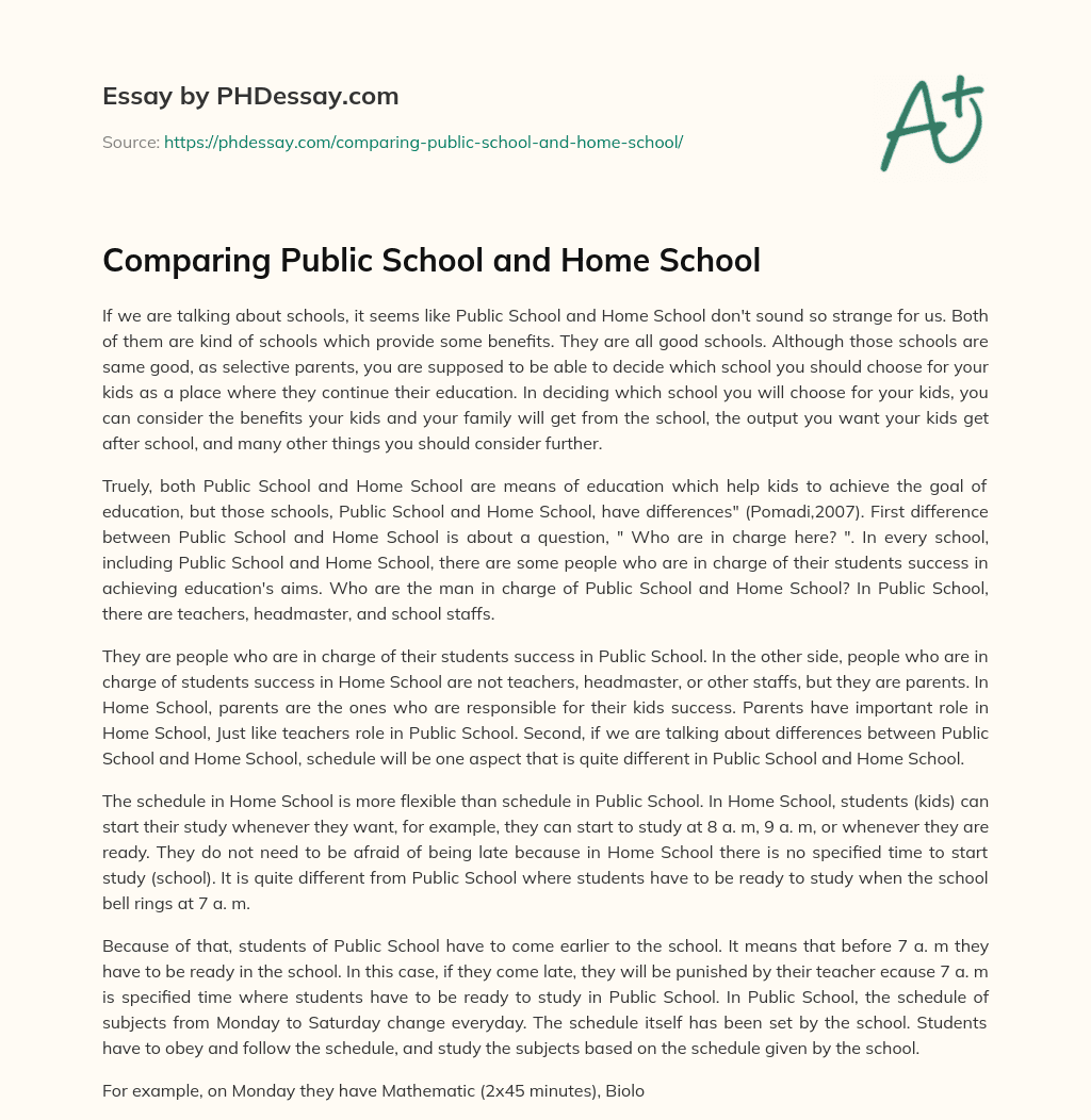 Comparing Public School and Home School essay