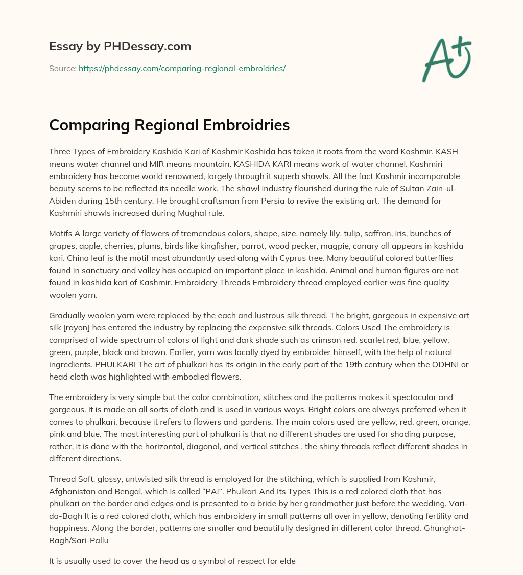 Comparing Regional Embroidries essay