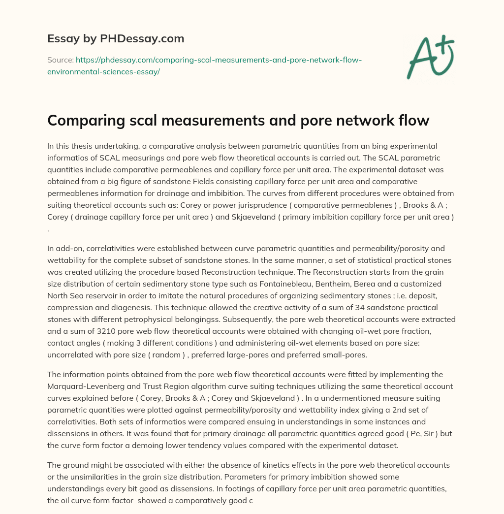 Comparing scal measurements and pore network flow essay