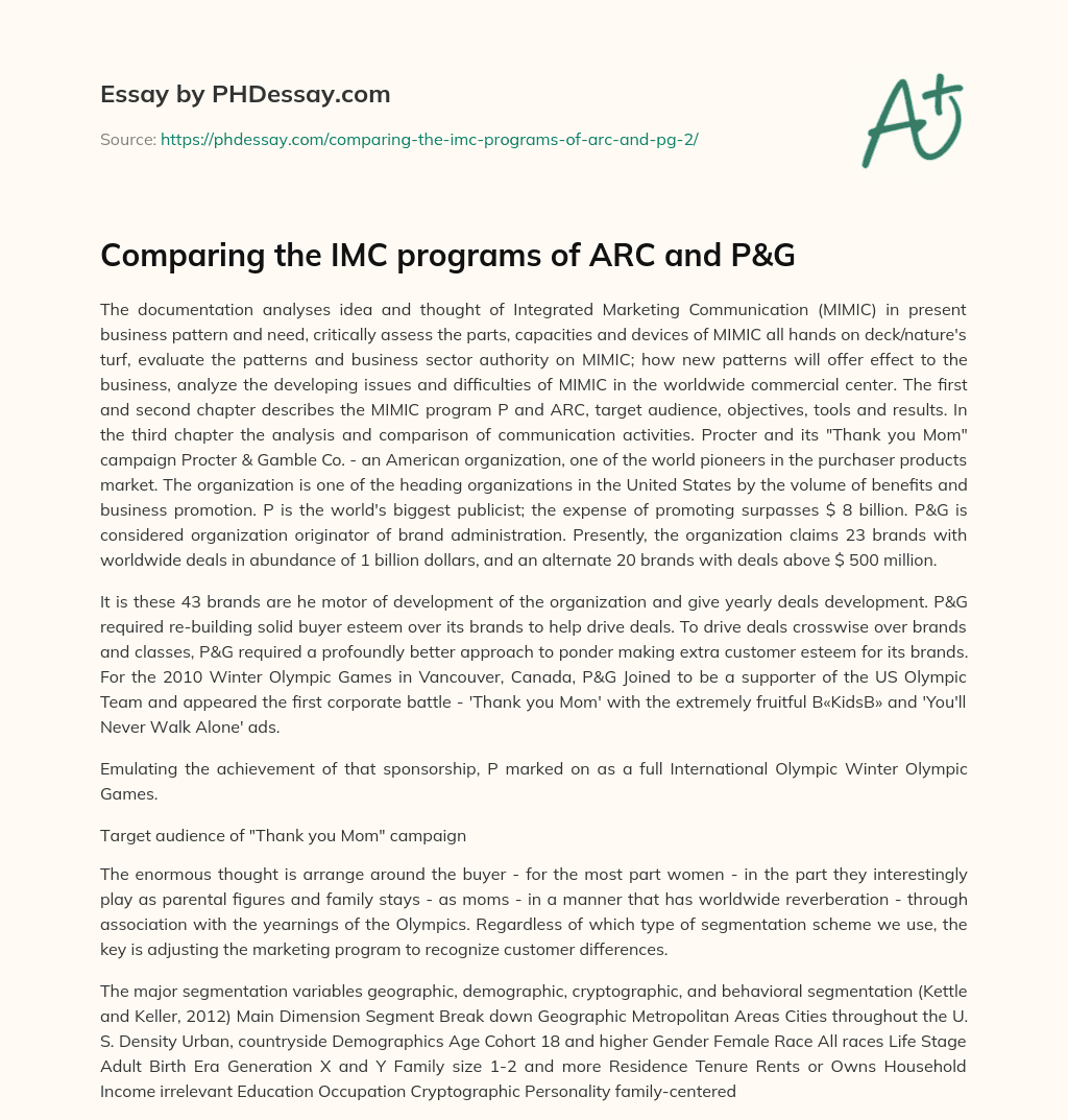 Comparing the IMC programs of ARC and P&G essay