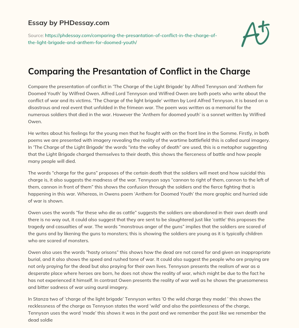 Comparing the Presantation of Conflict in the Charge essay