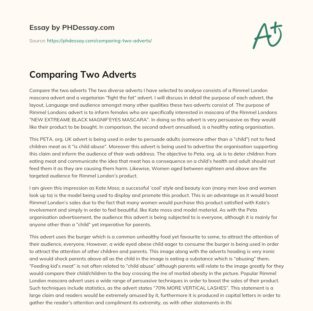 Comparing Two Adverts essay