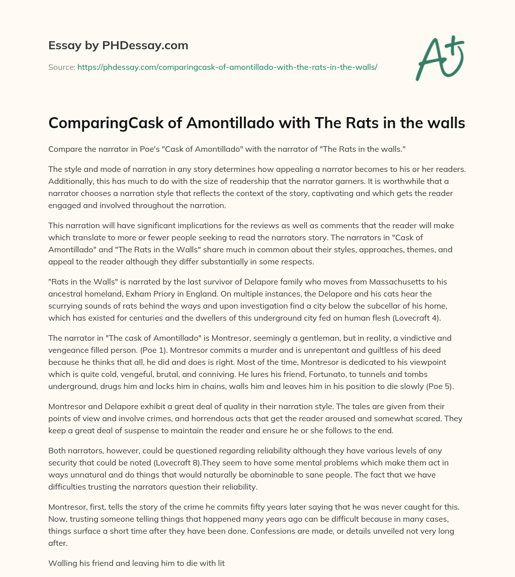 ComparingCask of Amontillado with The Rats in the walls essay