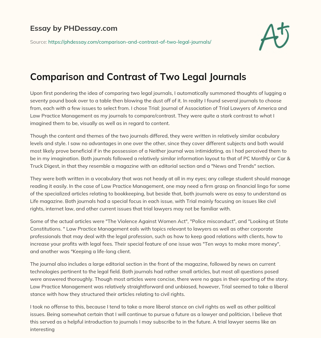 Comparison and Contrast of Two Legal Journals essay