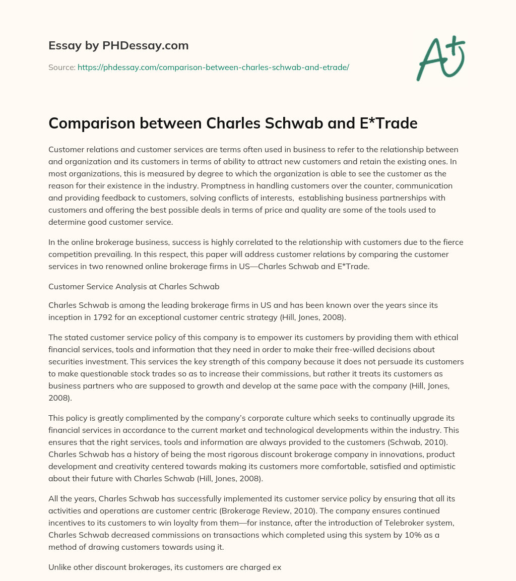 Comparison between Charles Schwab and E*Trade - PHDessay.com