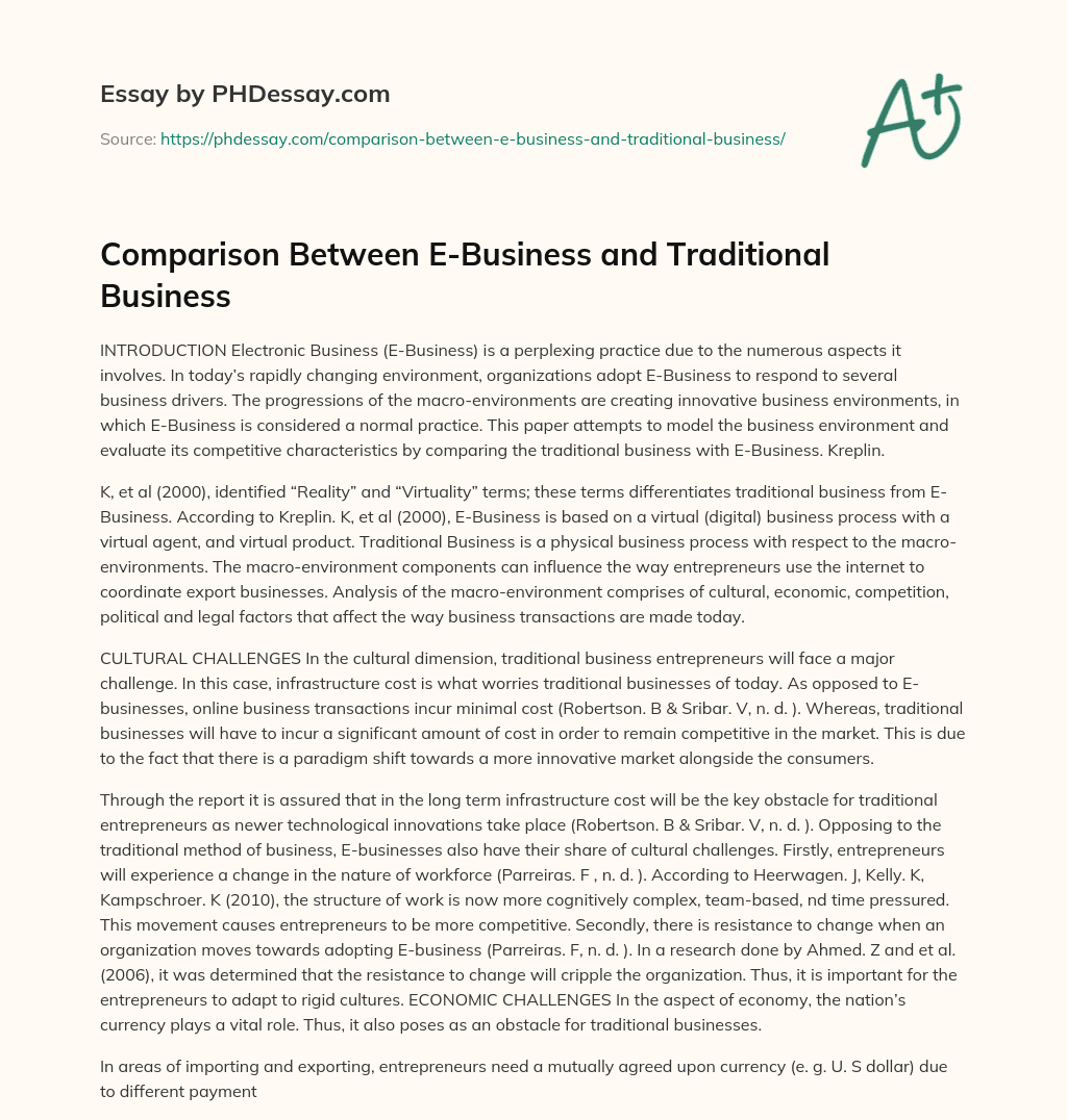 Comparison Between E-Business and Traditional Business essay
